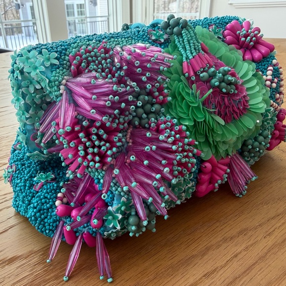 Zara Handbags - Zara coral Vibrant Beaded Clutch